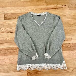Adrianna Papell Gray Top with Cream Lace Detail